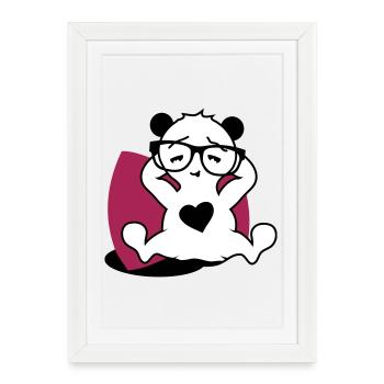 Panda avec des lunettes de nerd et un bouton de coeur en se détendant - Affiche encadrée (27 × 37 cm) - blanc - Devant
