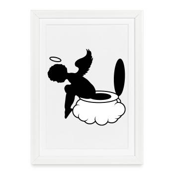 petit ange est assis sur les nuages. - Affiche encadrée (27 × 37 cm) - blanc - Devant