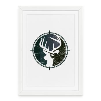 Chasseur - Chasse - Cerf - Affiche encadrée (27 × 37 cm) - blanc - Devant