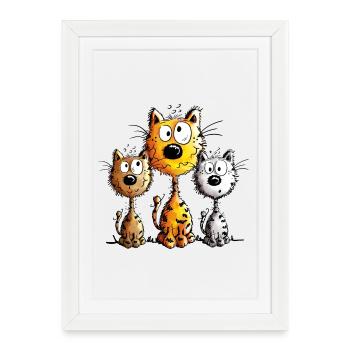 Trois meilleurs amis - Chat - Chats - Cadeau - Affiche encadrée (27 × 37 cm) - blanc - Devant