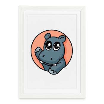 Hippopotame drôle - conception - Affiche encadrée (27 × 37 cm) - blanc - Devant