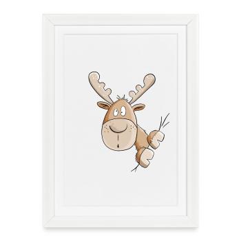 Drôle d’élan I élan i cerf - Affiche encadrée (27 × 37 cm) - blanc - Devant