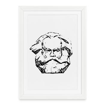 Karl Marx | Conception abstraite de visage en détresse - Affiche encadrée (27 × 37 cm) - blanc - Devant