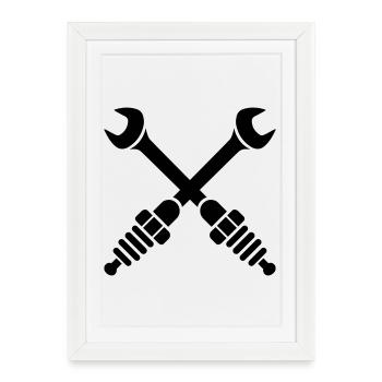 Clé à molette croisée avec bougies de contact - Affiche encadrée (27 × 37 cm) - blanc - Devant