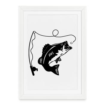 Canne à pêche et poisson - Affiche encadrée (27 × 37 cm) - blanc - Devant