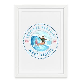 Tropical Paradise Wave Riders - Affiche encadrée (27 × 37 cm) - blanc - Devant