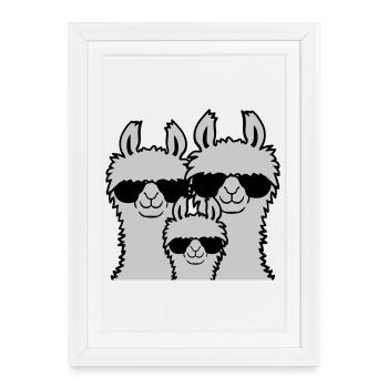 Lama Famille Parents Enfant - Affiche encadrée (27 × 37 cm) - blanc - Devant
