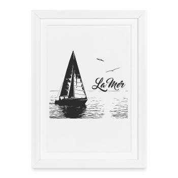 La mer - voilier et 2 mouettes - Affiche encadrée (27 × 37 cm) - blanc - Devant