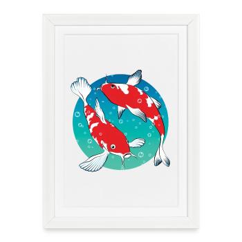 Carpe Koi | Poisson Rouge d'Ornement Japonais - Affiche encadrée (27 × 37 cm) - blanc - Devant