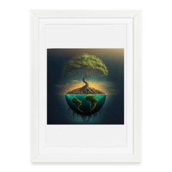 Arbre-Monde : Arbre sur une demi-sphère - Affiche encadrée (27 × 37 cm) - blanc - Devant
