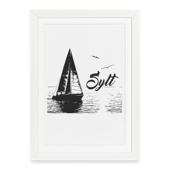 Voilier Sylt et 2 mouettes - Affiche encadrée (27 × 37 cm) - blanc - Devant