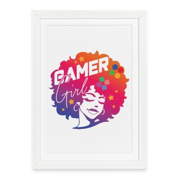 Gamer Girl Beautiful Gaming Afro Girl - Affiche encadrée (27 × 37 cm) - blanc - Devant