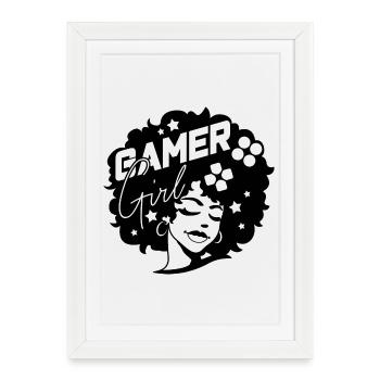 Gamer Girl Beautiful Gaming Afro Girl - Affiche encadrée (27 × 37 cm) - blanc - Devant