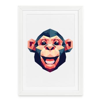 Singe polygonal - Affiche encadrée (27 × 37 cm) - blanc - Devant