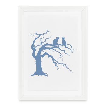 Dead tree with 2 cats silhouette - Framed poster (27 × 37 cm) - white - Front