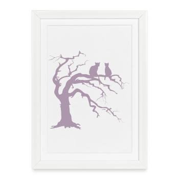 Arbre mort avec 2 silhouettes de chats - Affiche encadrée (27 × 37 cm) - blanc - Devant