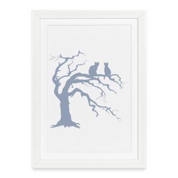 Arbre mort avec 2 silhouettes de chats - Affiche encadrée (27 × 37 cm) - blanc - Devant