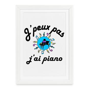 J'peux pas j'ai piano texte noir - Affiche encadrée (27 × 37 cm) - blanc - Devant