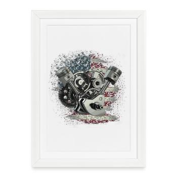 Moto Chopper V2 Shirt Motif USA - Affiche encadrée (27 × 37 cm) - blanc - Devant