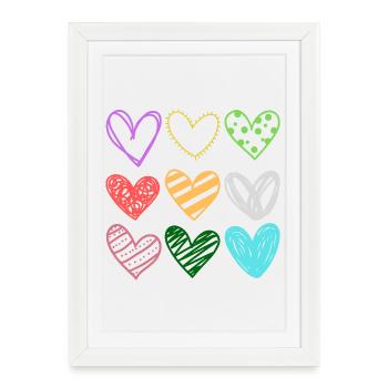 Motif coloré Doodle Hearts - Affiche encadrée (27 × 37 cm) - blanc - Devant
