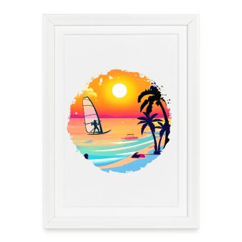 Summer Sunset Beach Watercolor - Framed poster (27 × 37 cm) - white - Front