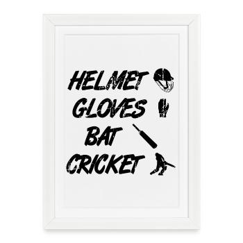 Casque Gants Bâton Cricket - Affiche encadrée (27 × 37 cm) - blanc - Devant