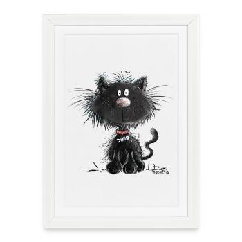 Droll Black Cat - Affiche encadrée (27 × 37 cm) - blanc - Devant