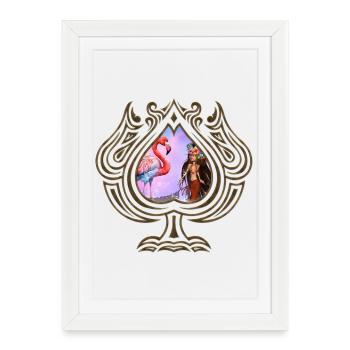 Petite Sirène et Flamand sortant d’un livre. - Affiche encadrée (27 × 37 cm) - blanc - Devant