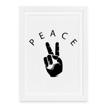 Paix Main Symbole de la Paix Logo Monde Main Doigt - Affiche encadrée (27 × 37 cm) - blanc - Devant