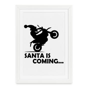 Santa Is Coming Santa Claus Motorcycle Biker Beard - Framed poster (27 × 37 cm) - white - Front