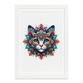 Chat décoré de Mandalas - Affiche encadrée (27 × 37 cm) - blanc - Devant