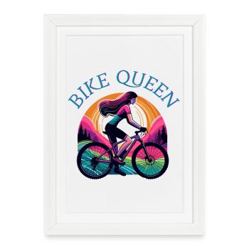 Bike Queen - fille à vélo - pour les amateurs de vélo - Affiche encadrée (27 × 37 cm) - blanc - Devant