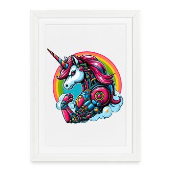 Licorne Robot Cyborg Arc-en-ciel Science-Fiction - Affiche encadrée (27 × 37 cm) - blanc - Devant