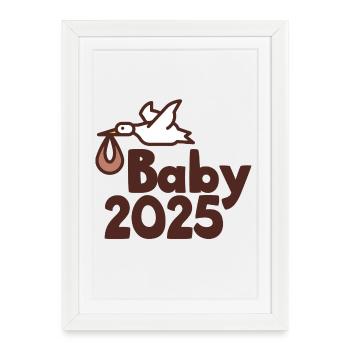 Bébé cigogne 2025 - Affiche encadrée (27 × 37 cm) - blanc - Devant
