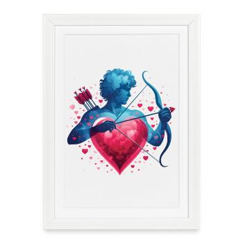 Mythique Cupidon avec cœur et arc - Affiche encadrée (27 × 37 cm) - blanc - Devant