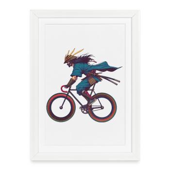 Japanese warrior on road bike - Framed poster (27 × 37 cm) - white - Front
