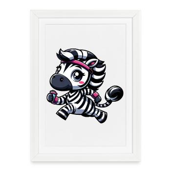 Zebra Jogger Cartoon Sport Marathon En Course À Pied - Affiche encadrée (27 × 37 cm) - blanc - Devant