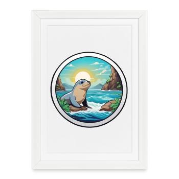 Petit phoque sur la côte - Affiche encadrée (27 × 37 cm) - blanc - Devant