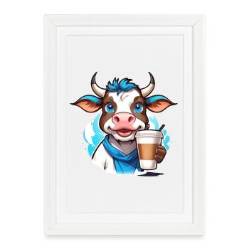 Vache à café - Affiche encadrée (27 × 37 cm) - blanc - Devant