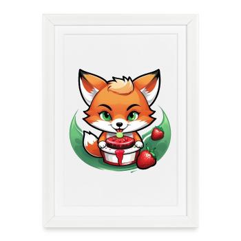 Foxy Strawberry Cake - Framed poster (27 × 37 cm) - white - Front