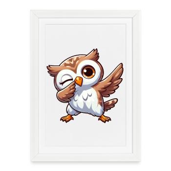 Cool Owl est Dabbing Design amusant - Affiche encadrée (27 × 37 cm) - blanc - Devant