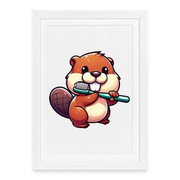 Castor - Affiche encadrée (27 × 37 cm) - blanc - Devant