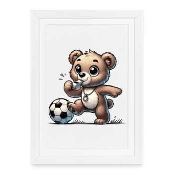 Bear & whistle playing with a soccer ball - Framed poster (27 × 37 cm) - white - Front