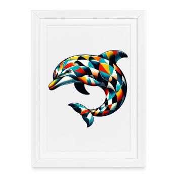Dauphin arlequin - Affiche encadrée (27 × 37 cm) - blanc - Devant