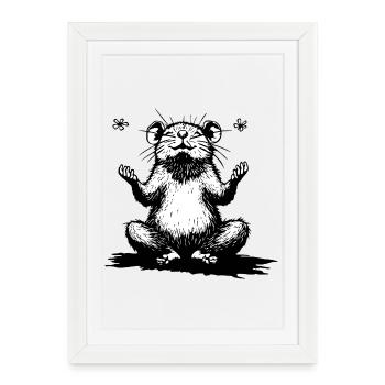 Zenhamster im Sitzen Schwarzweiß - Gerahmtes Poster (27 × 37 cm) - Weiß - Vorne