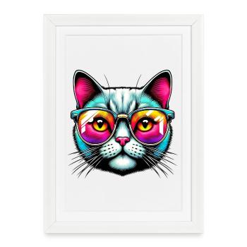 Chat avec des lunettes de soleil - Affiche encadrée (27 × 37 cm) - blanc - Devant