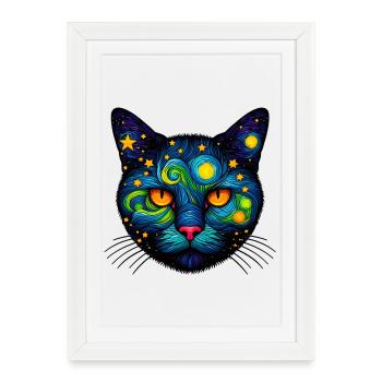 Chat - Affiche encadrée (27 × 37 cm) - blanc - Devant