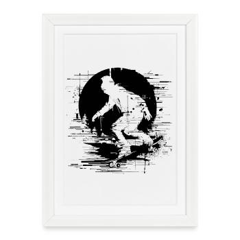 Skateboard Pixel - Gerahmtes Poster (27 × 37 cm) - Weiß - Vorne