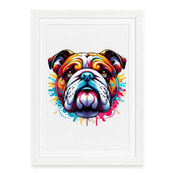 Bouledogue anglais Chien - Affiche encadrée (27 × 37 cm) - blanc - Devant