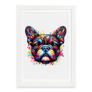 Bouledogue français Chien - Affiche encadrée (27 × 37 cm) - blanc - Devant